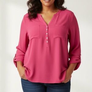 Maggie Barnes Pink Georgette Pullover Tab Sleeve Blouse‎ Size 4X